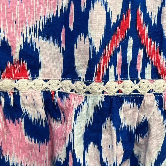 Crown & Ivy blue pink IKAT print Sz. Medium shift peasant dress NEW - Picture 6 of 7